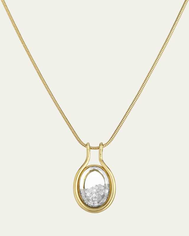 18K Yellow Gold Cascavel Oval Necklace with Diamonds and Kaleidoscope Shaker